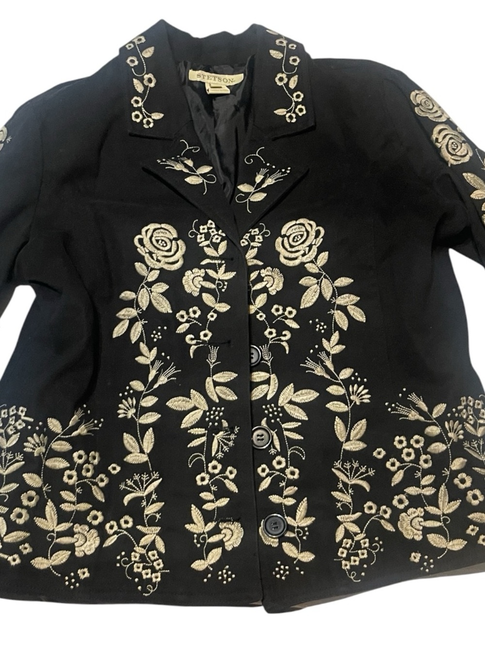 Stetson Women’s Black Ivory Floral Embroidered Western Blazer Jacket Size XL - Picture 2 of 11